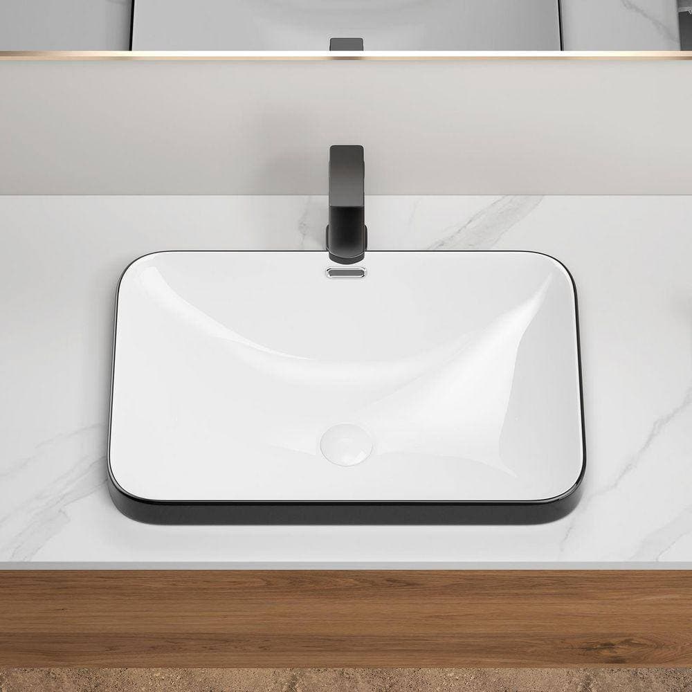 YSQCAR 22.05 in. Undermount Rectangular Bathroom Sink with Overflow Drain in Black Ceramic (2)