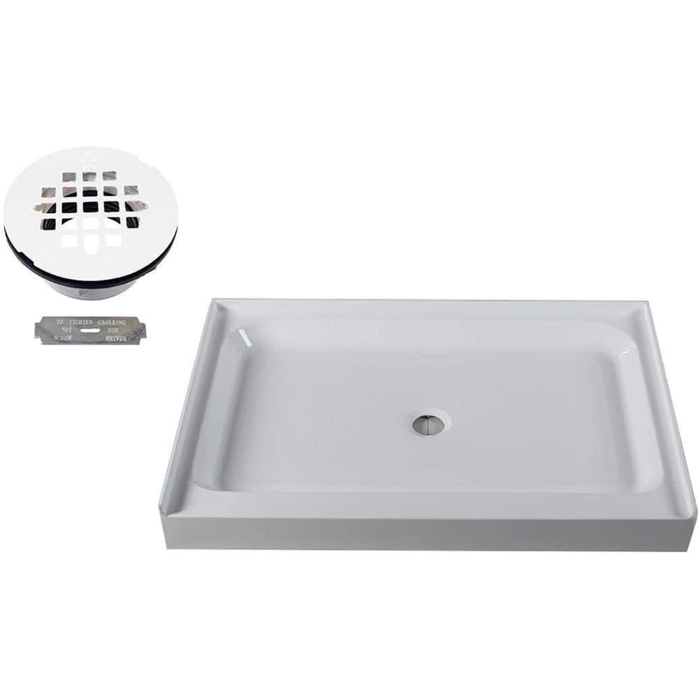 Westbrass 48 in. 36 in. Single Threshold Alcove Shower Pan Base with Brass Drain (1)