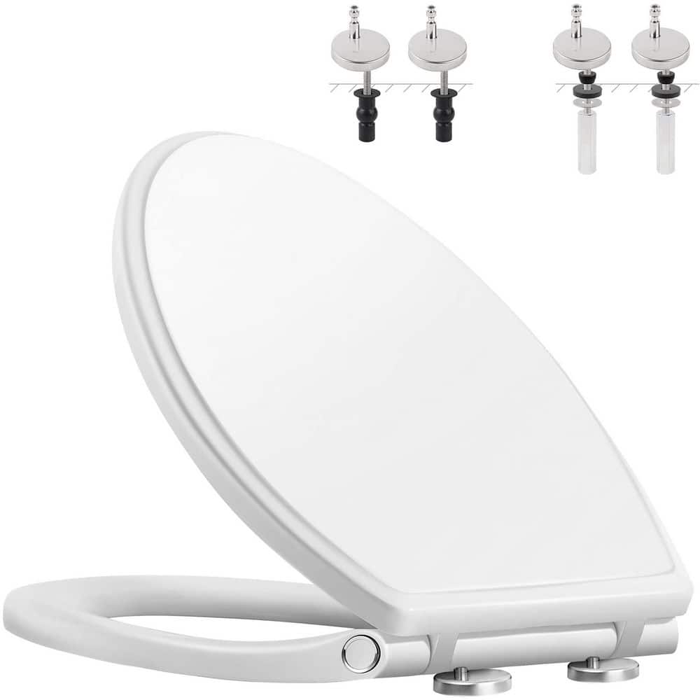 Numhew 18.5 in. Elongated Toilet Seat with Cover, Quiet Close, One-Click to Quick Release, Easy Installation, Non-Slip