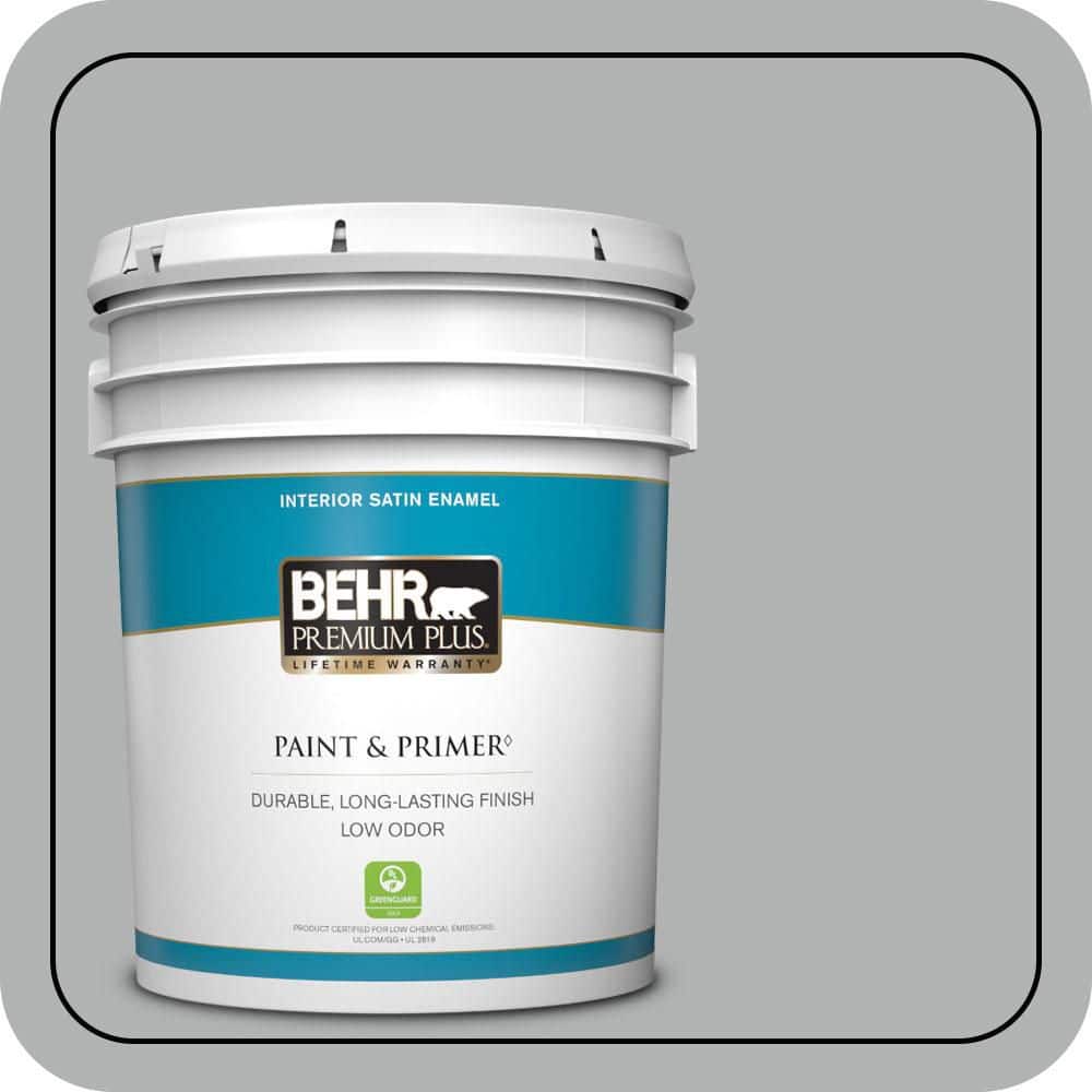 BEHR PREMIUM PLUS 5 gal. #PPU26-08 Silverstone Satin Enamel Low Odor Interior Paint & Primer (1)