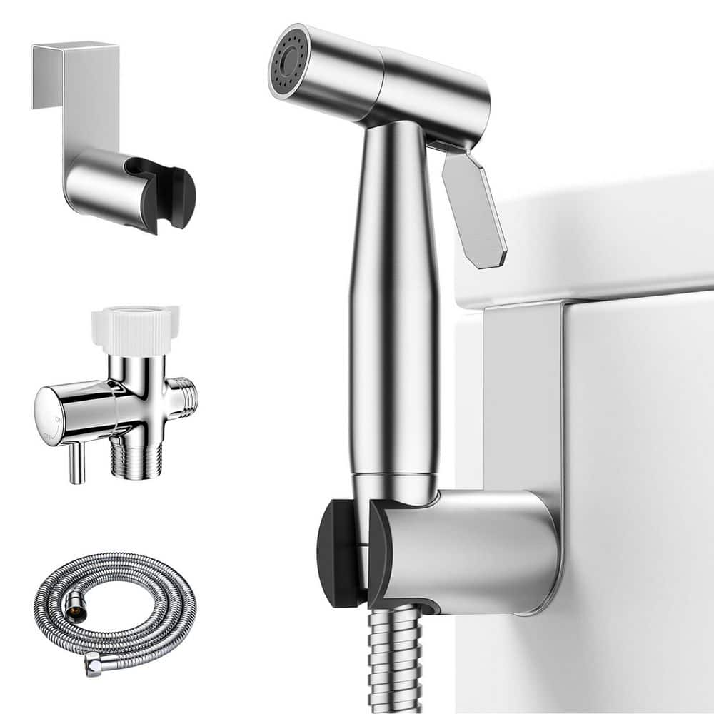 Wudkey Handheld Toilet Bidet Sprayer for Toilet, Stainless Steel Brushed Nickel Bidet Faucet Cloth Diaper for Feminine Wash (1)