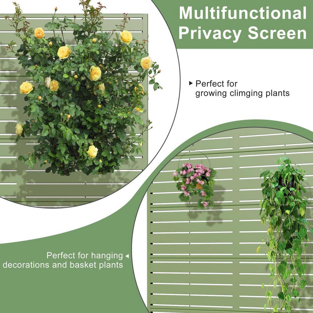 Dovelina 47 in. x 72 in. Green Textured Metal Garden Screens Outdoor Privacy Screen (2)