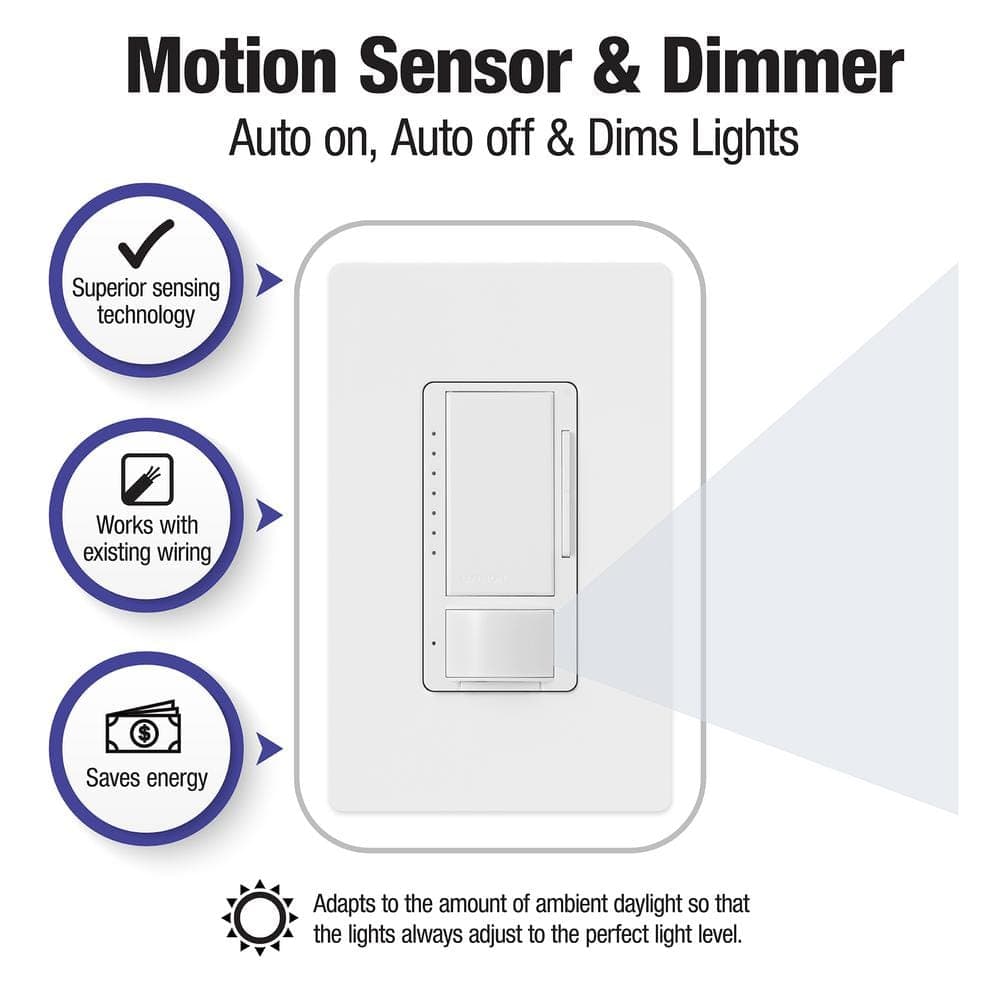 Lutron Maestro LED+ Motion Sensor/Dimmer Switch, 150W LED, Single Pole/Multi-Location, (MSCL-OP153MH-WH) (3)