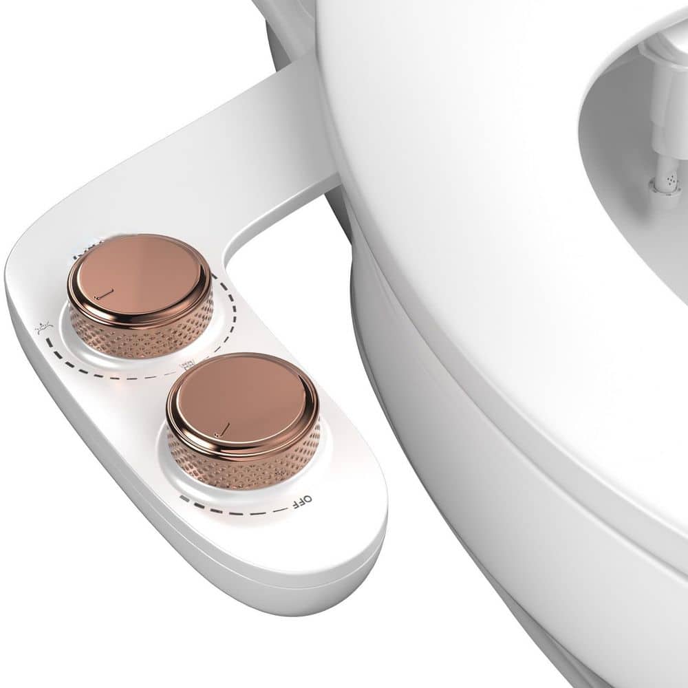 Wudkey Bidet Attachment with Self-Cleaning, Dual Retractable Nozzles Bidet Spray, Non-Electric Adjustable Water Pressure, Gold (1)