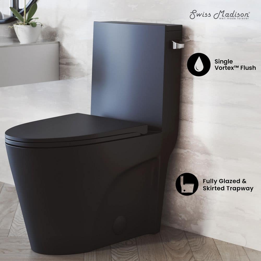 Swiss Madison St. Tropez 1-Piece 14 in. Rough-in 1.28 GPF Right-Hand Vortex Flush Elongated Toilet in Matte Black (2)