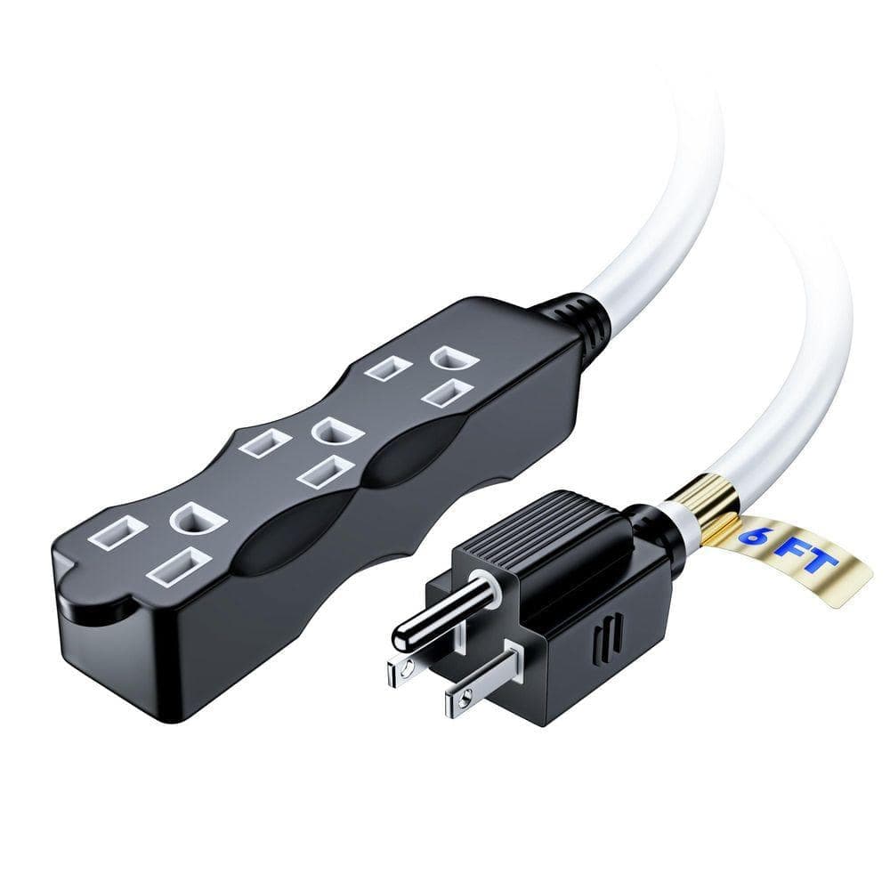 MAXIMM 6 ft. 16 / 3 Light Duty Indoor I-Shaped Extension Cord, 3-Outlet, 13 Amps, Black with White Indicators (1)