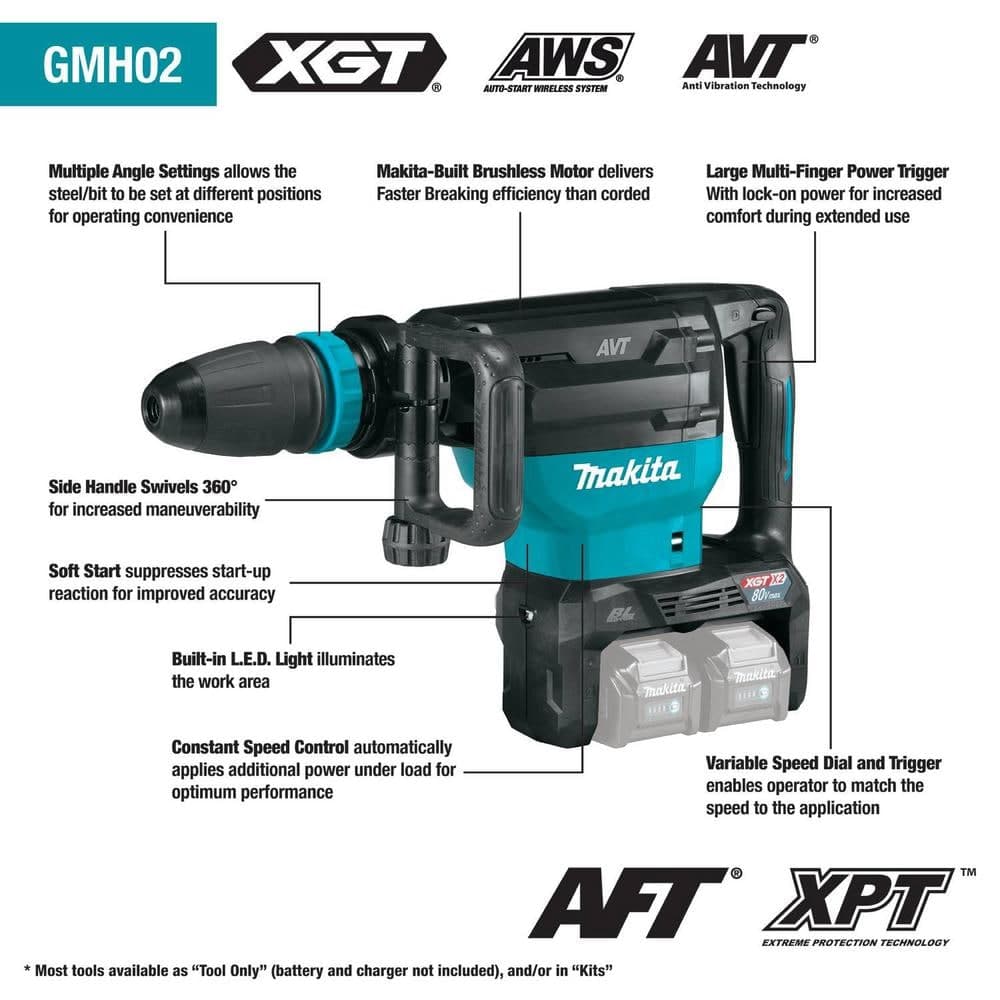 Makita 40V max X2 XGT (80V max) Brushless Cordless 28 lb. AVT Demolition Hammer, AWS (Tool Only) (3)