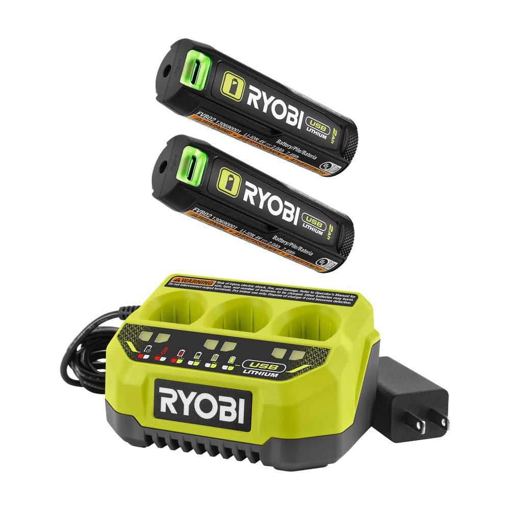 RYOBI USB Lithium Starter Kit with (2) 2.0 Ah Batteries and 3-Port Charger (1)