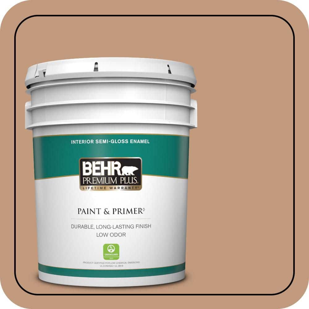 BEHR PREMIUM PLUS 5 gal. #PPU3-12 Egyptian Pyramid Semi-Gloss Enamel Low Odor Interior Paint & Primer