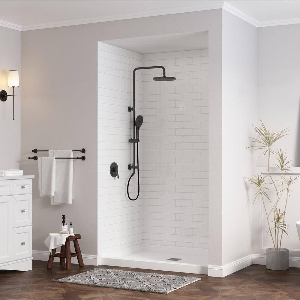 CASAINC 48 in. x 36 in. Composite Alcove Shower Pan Base with Stainless Steel Cover and Center Drain in White (2)