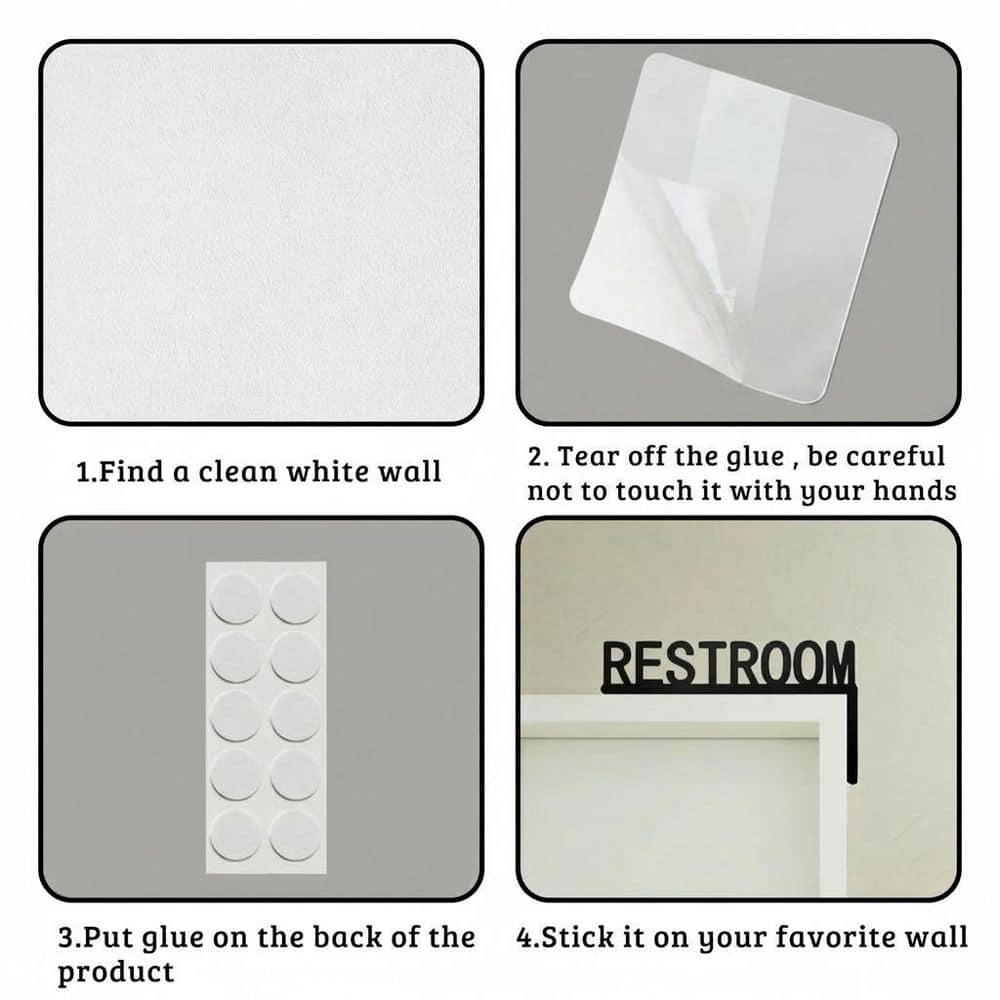 LAIFUCAM 1 Pack Metal Black Finish Restroom Door Topper Sign Right Side for Home Bathroom Easy Install Foam Adhesive (3)
