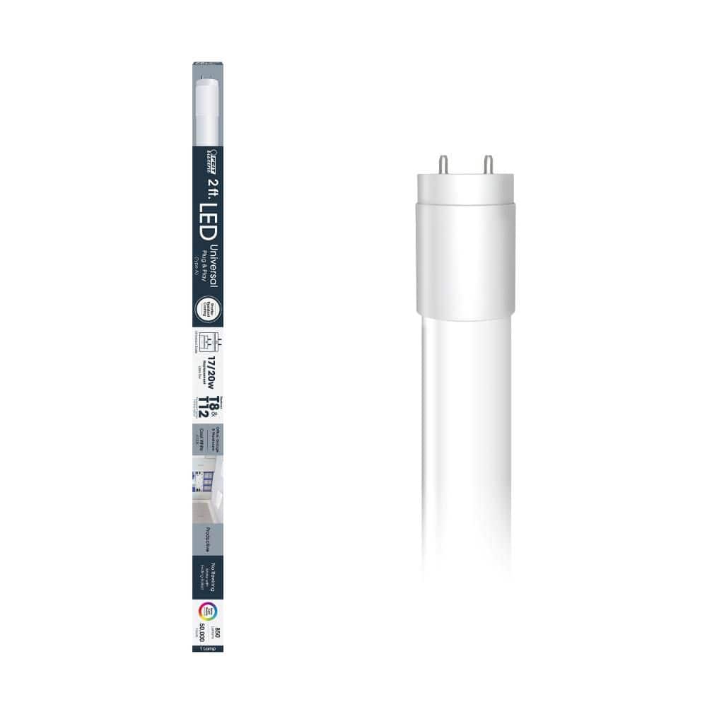 Feit Electric 10-Watt 2 ft. T8/12 G13 Type A Plug and Play Linear LED Tube Light Bulb, Cool White 4000K, 1 Bulb (2)