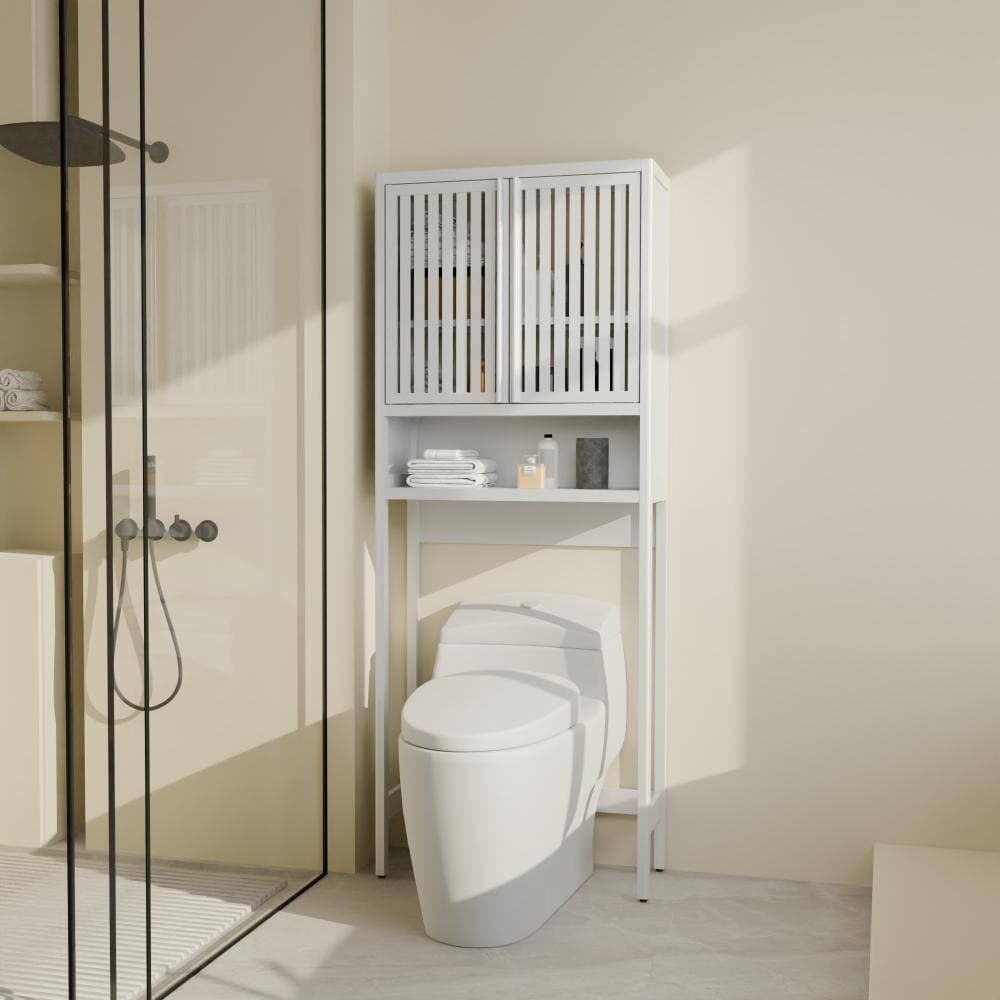 Miscool Avex 25.5 in. W x 10.2 in. D x 64.8 in. H White Bamboo Freestanding Toilet Bathroom Storage Cabinet (3)