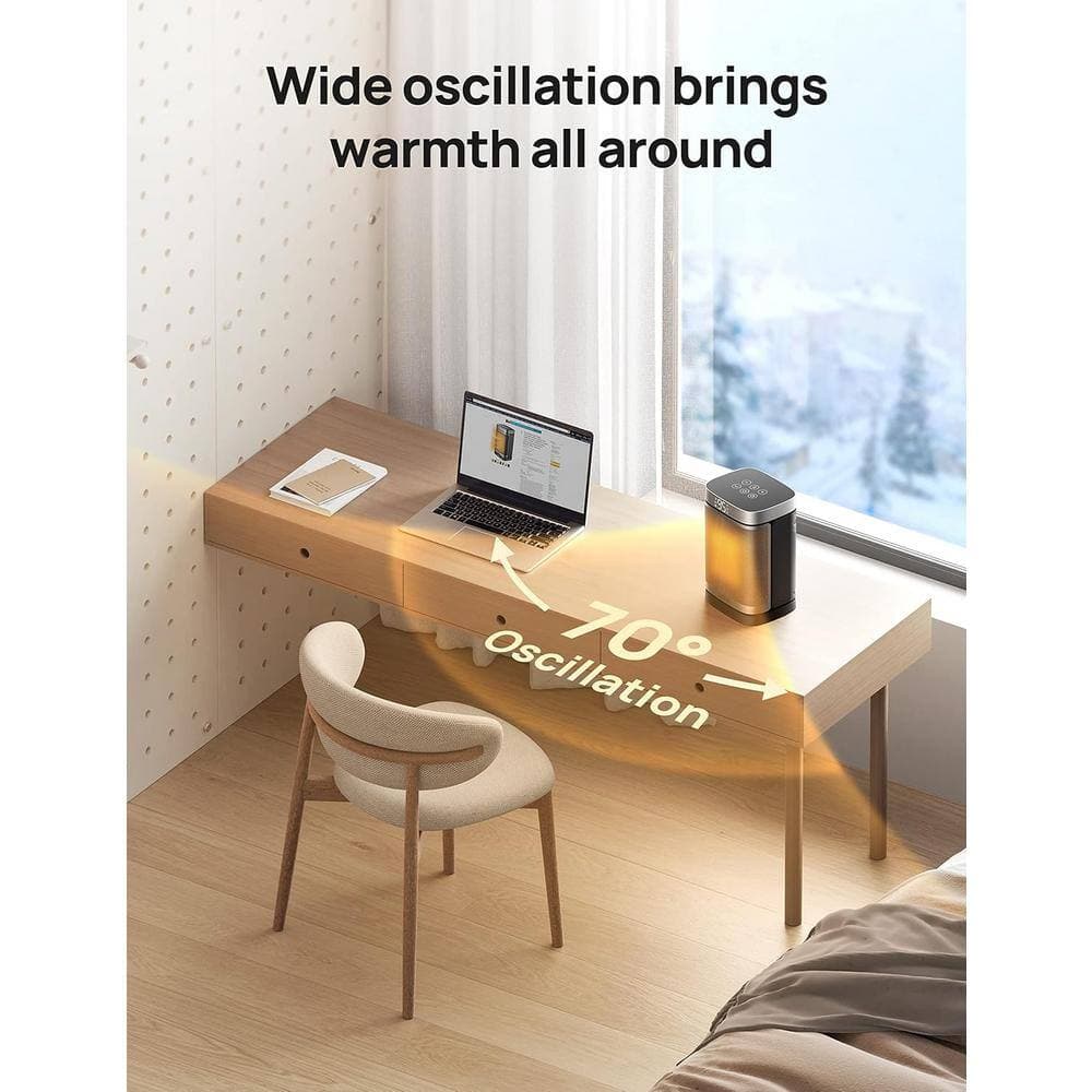 Ahfiwaso 1500-Watt 11 in. Portable Electric Ceramic Heater with Remote, Thermostat, 70° Oscillation and 12-Hour Timer in Silver (2)