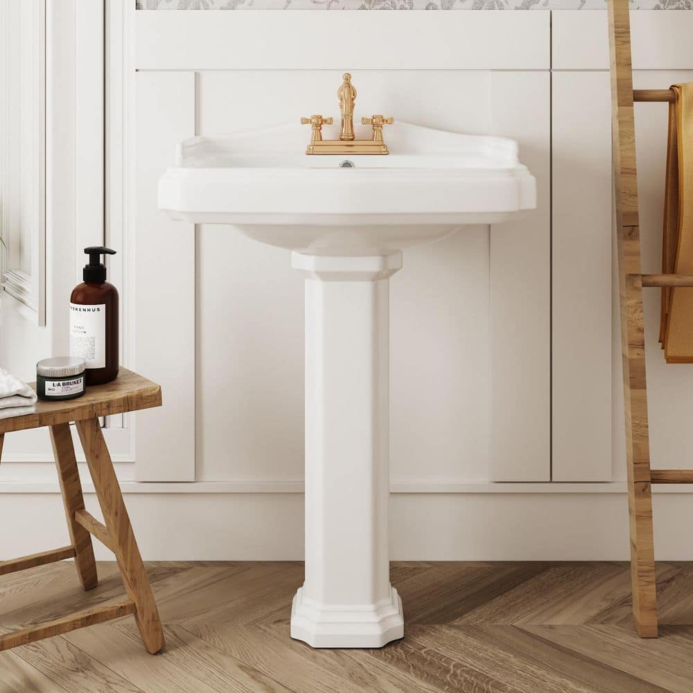 DEERVALLEY 23 in. x 19 in. White Vitreous China Rectangular Pedestal Bathroom Sink with 4 in. Centerset Faucet Holes and Overflow