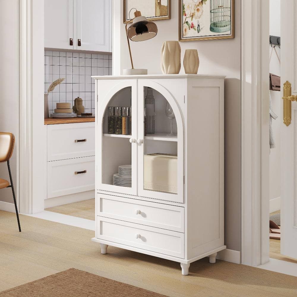 COWLOWN 27.95 in. W x 14.96 in. D x 41.93 in. H White Linen Cabinet with Tiered Top, 2‑Drawer (2)