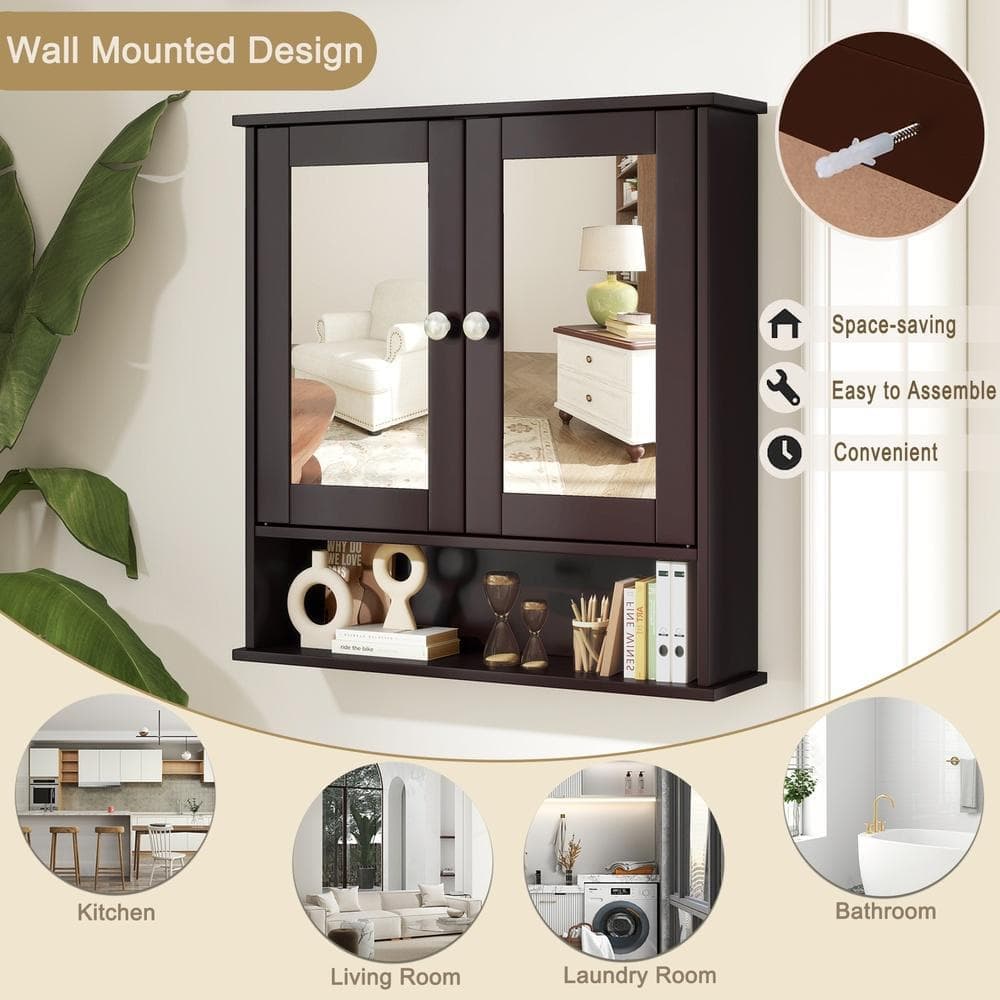 HONGGE Bathroom Double Mirror Wall Cabinet with Adjustable Shelf Magnetic Catch Open Cubby (2)
