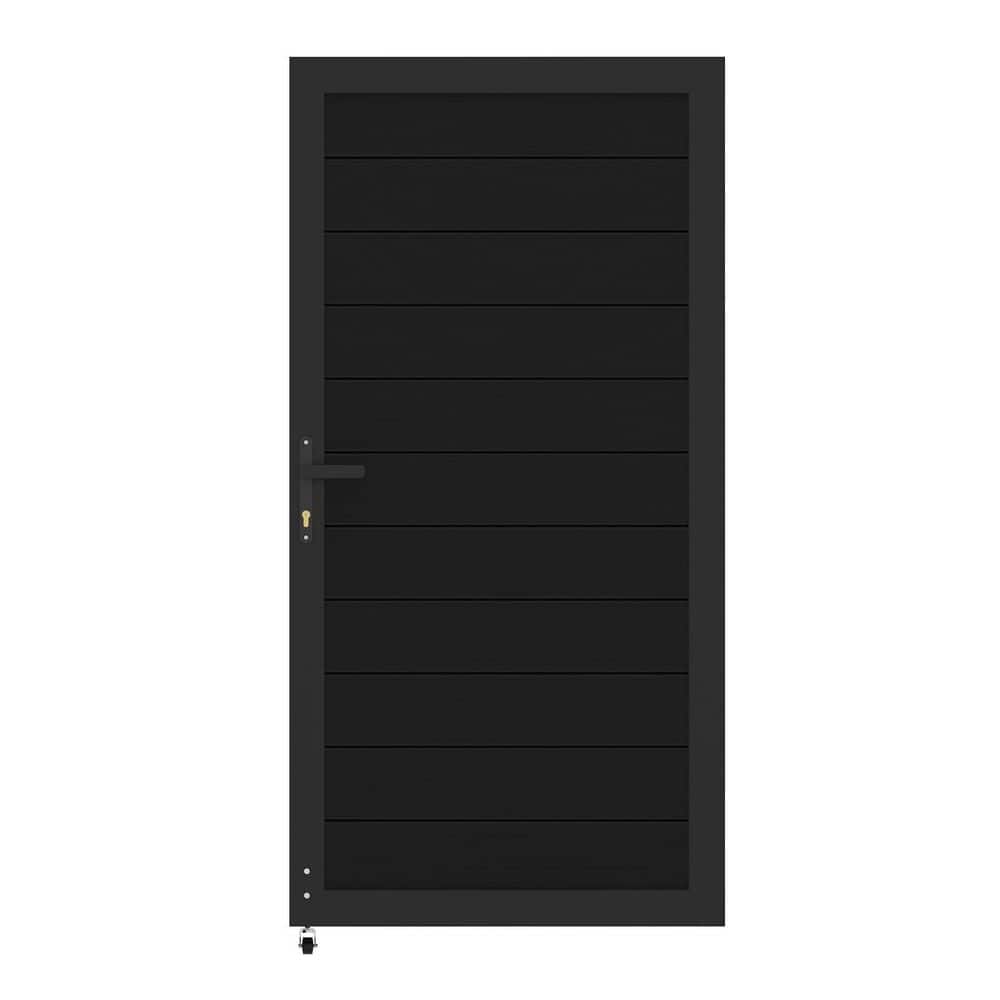 mondaria Outdoor 3 ft. W x 6 ft. H Black Aluminum Alloy Security Fence Gate with Locking System and Anti-Sag Wheel (1)