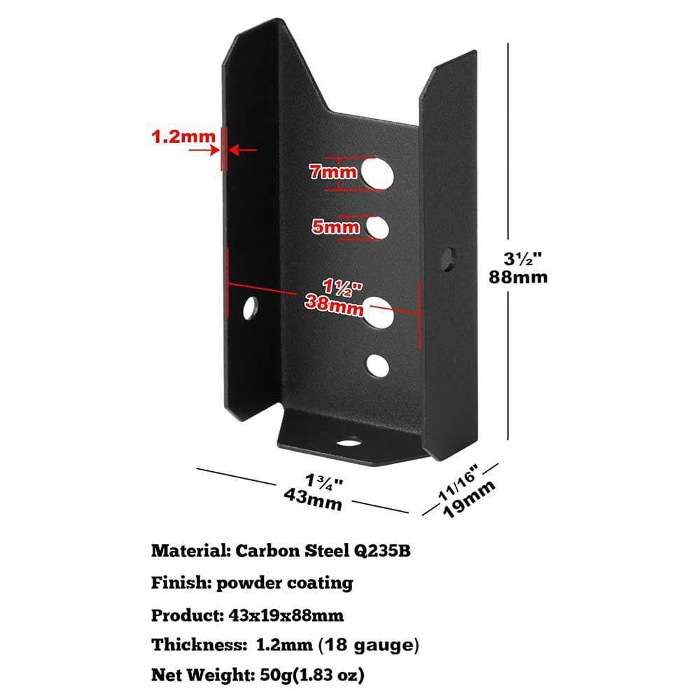 Afoxsos 20 Pieces 2 x 4 Fence Post Bracket 1.5 in. Width 18 Gauge Black Deck Wood Rail Bracket with Prepunched Holes (2)