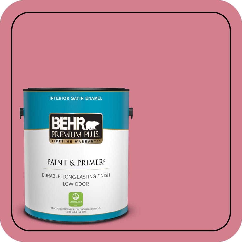 BEHR PREMIUM PLUS 1 gal. #P140-4 I Pink I Can Satin Enamel Low Odor Interior Paint & Primer