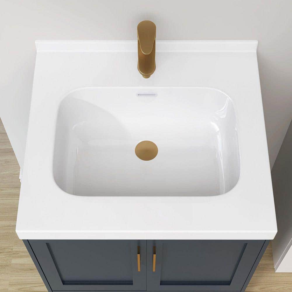 NTQ 24 in. W. x 22 in. D Solid Surface Resin White Vanity Top Rectangular Single Sink Bathroom Vanity Top in White (2)