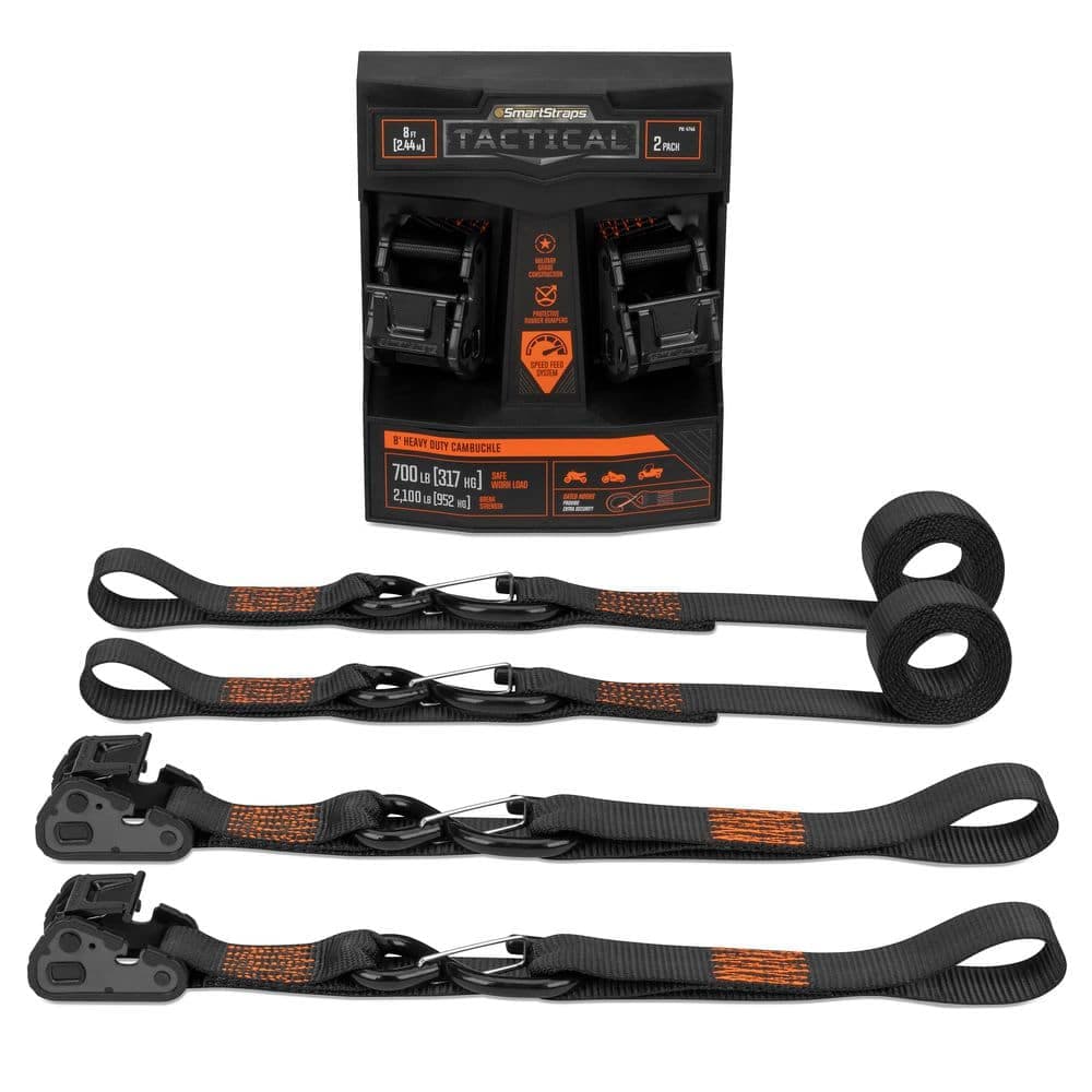 SmartStraps 8 ft. Gray Tactical Cambuckle Tie Down Straps with 700 lb. Safe Work Load - 2 pack
