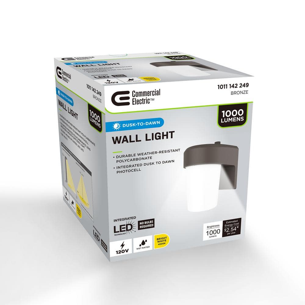 Commercial Electric FE 60-Watt, Equivalent CE Integrated LED Jelly Jar Bronze, Outdoor Hardwired Wall Sconce Light 4000K (3)