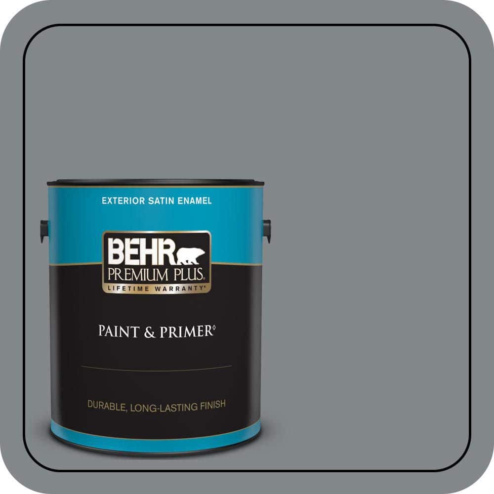 BEHR PREMIUM PLUS 1 gal. #N500-5 Magnetic Gray color Satin Enamel Exterior Paint & Primer