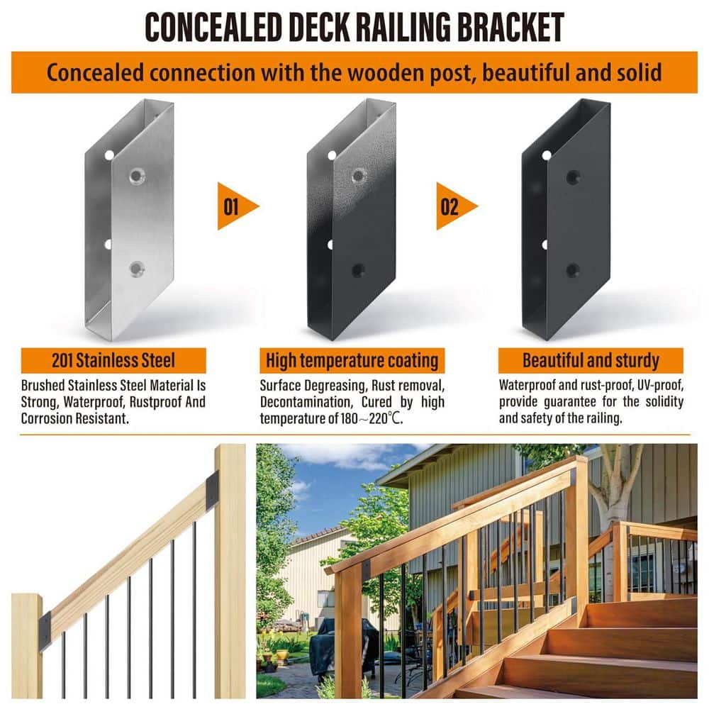 Afoxsos Stair Angle 40° Stainless Steel Deck Railing Brackets Connectors for 2 x 4 Wood Post with Concealed Design 4 Pair (3)