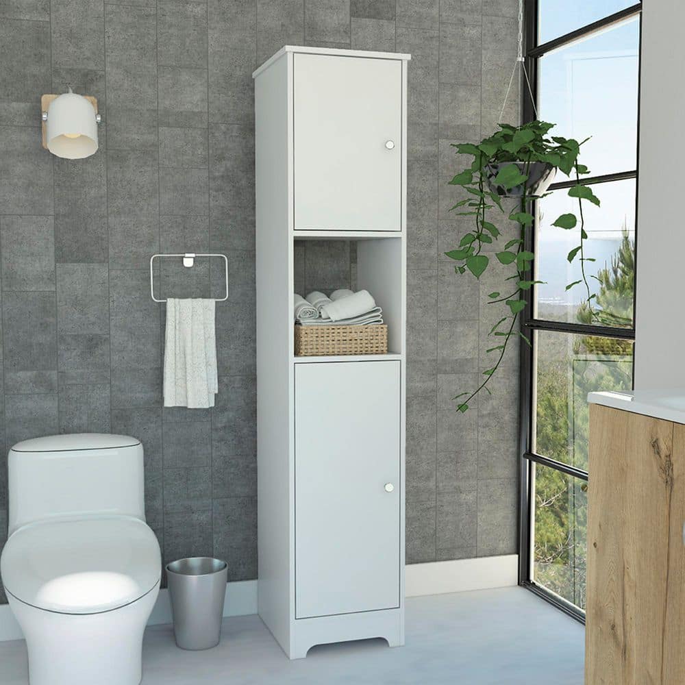 Tahanbath 16 in. W x 14.30 in. D x 67.80 in. H White Particle Board Freestanding Linen Cabinet with Double Doors in White (2)