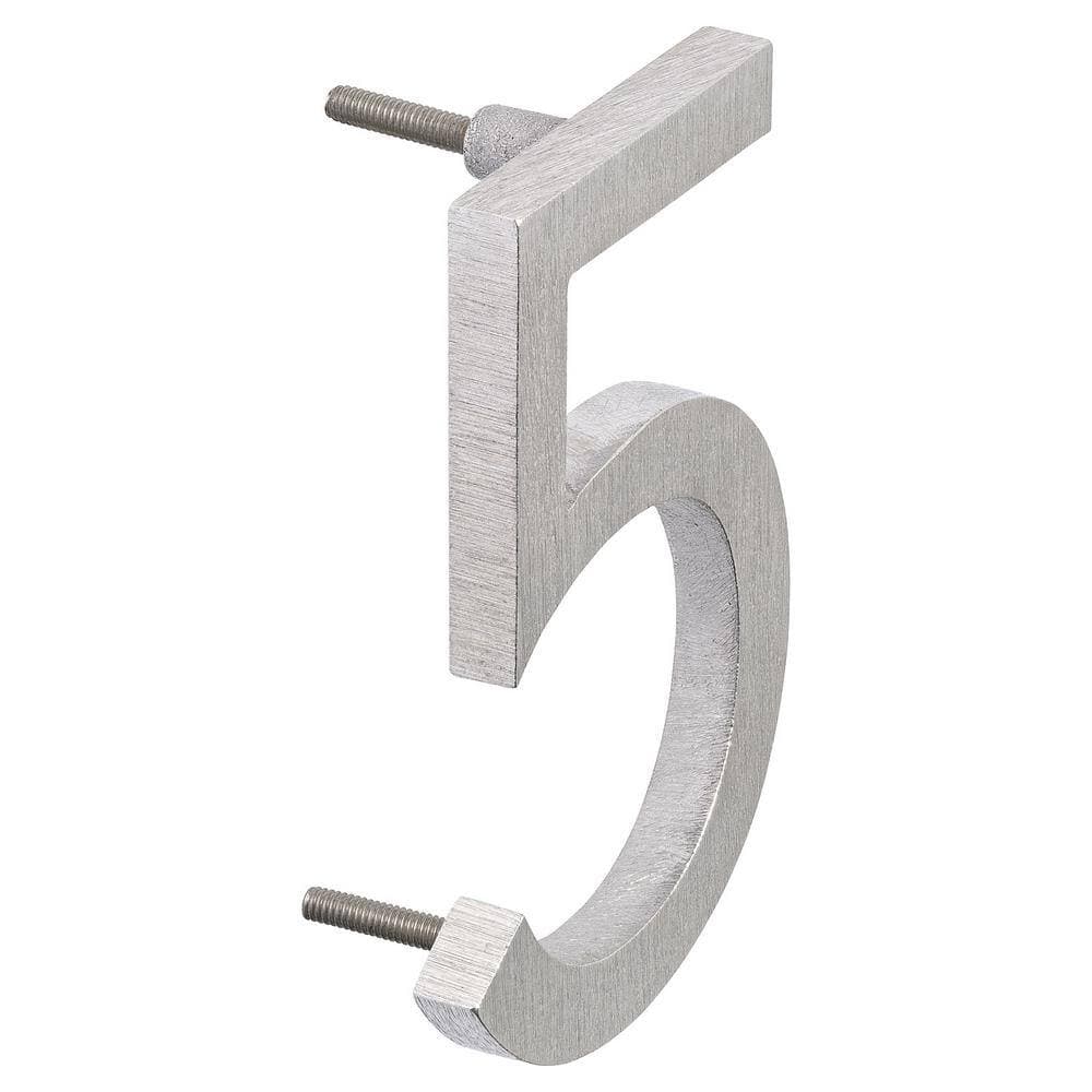 Montague Metal Products 16 in. Brushed Aluminum Floating or Flat Modern House Number 5 (2)