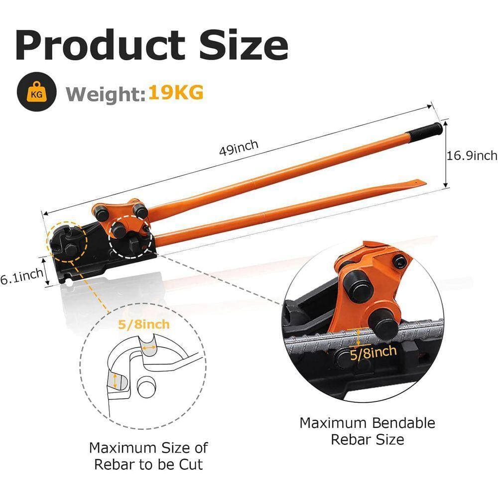 KIWDZFU Manual Rebar Bender Cutter Steel Construction Tool for Cutting and Bending Up to 5 Rebar 0-180° (2)