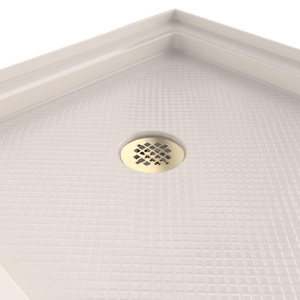 DreamLine SlimLine 60 in. L x 32 in. W Alcove Rectangular Biscuit Shower Pan Base with 2 in. Round Left Drain in Polished Brass (3)