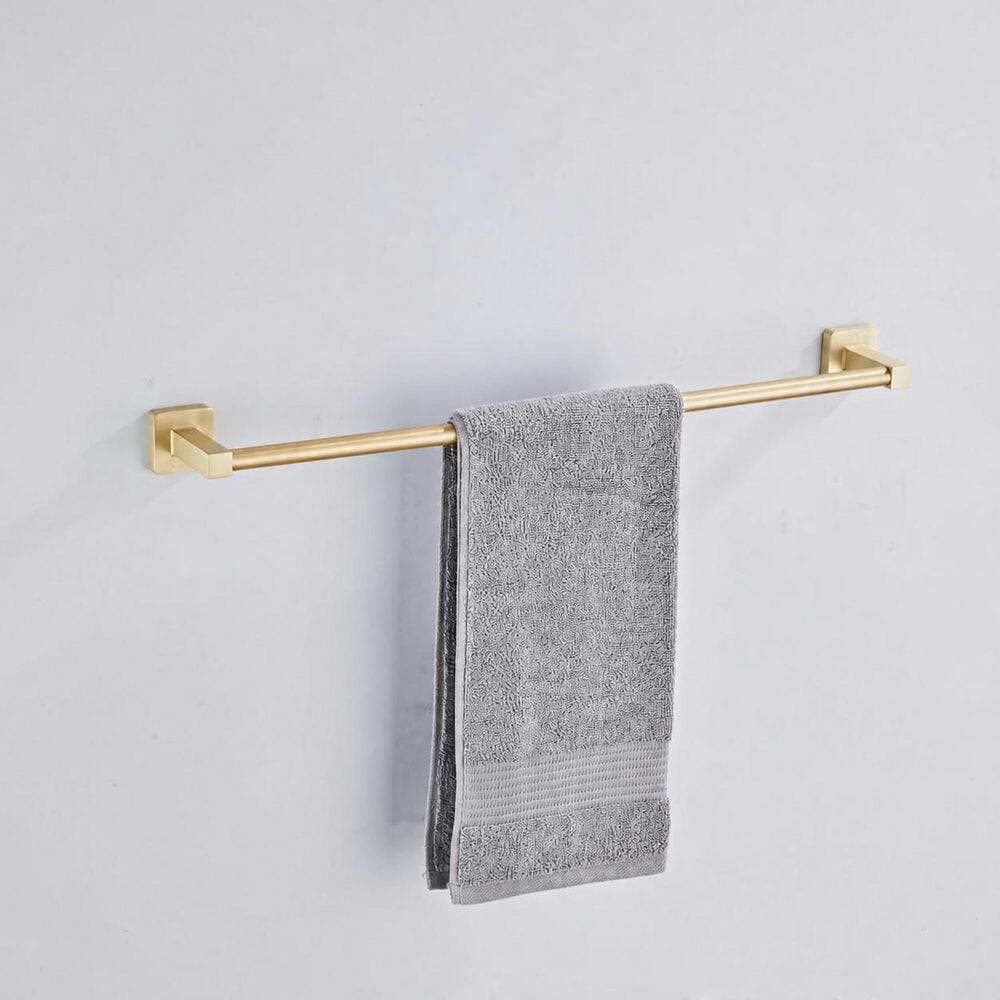 KHKFY Brushed Light Gold 4-Piece Bathroom Hardware Set, 23.6 in. Towel Bar, Ring, Hooks and Toilet Paper Holder (2)