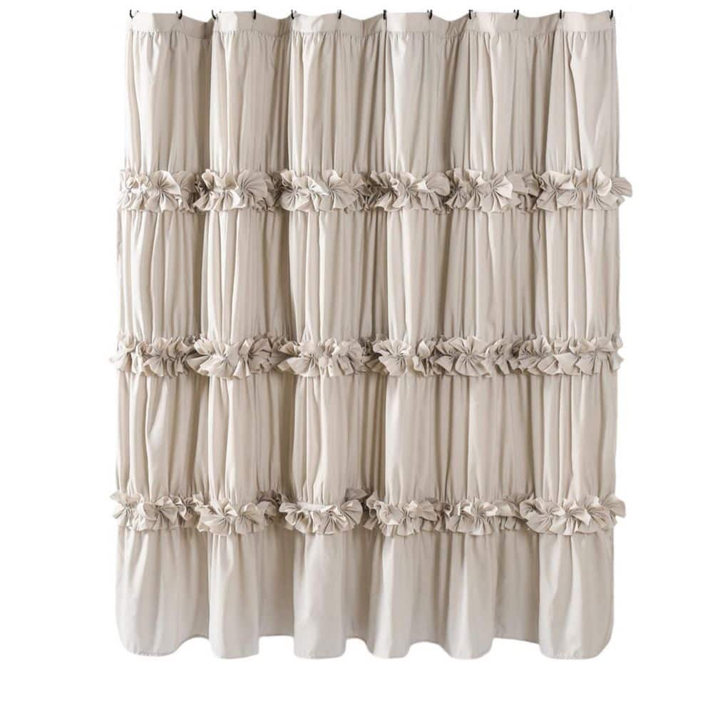 Wudkey 72 in. W x 72 in. L Polyester Ruffle Shower Curtain in Camel with 12 Buttonholes, Vintage Handcrafted Bow Tie Curtain (1)