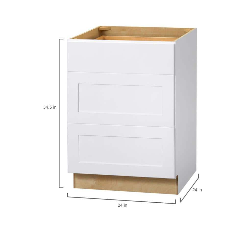 Hampton Bay Avondale 24 in. W x 24 in. D x 34.5 in. H Ready to Assemble Plywood Shaker Drawer Base Kitchen Cabinet in Alpine White (4)