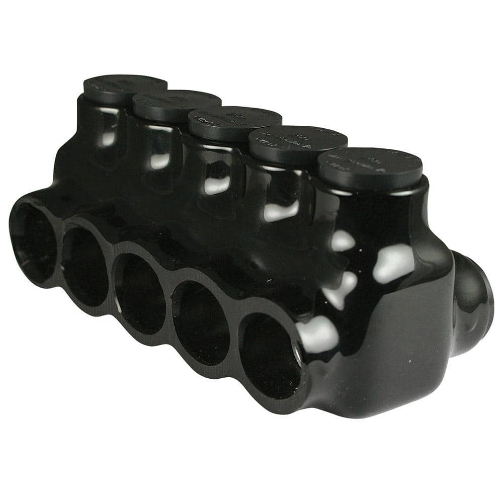 ASI 6 AWG - 250 MCM 600-Volt 5-Ports Multi Tap Connector Insulated Dual Sided, Black (1)