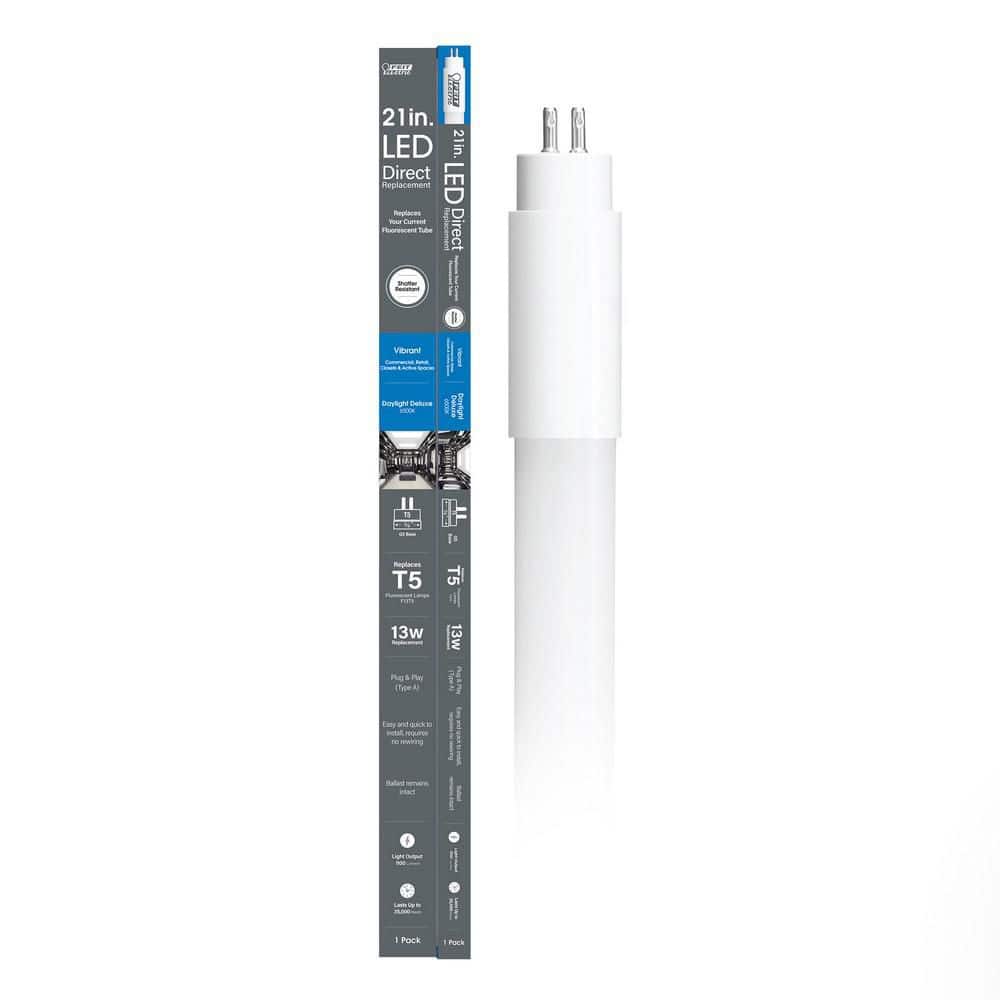 Feit Electric 12-Watt 21 in. T5 G5 Type A Plug and Play Linear LED Tube Light Bulb, Daylight Deluxe 6500K