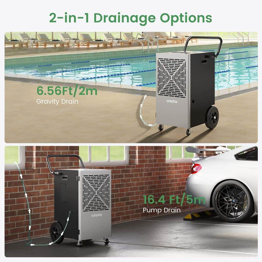 waykar 155 pt. 7,500 sq. ft. Commercial Dehumidifier with Pump and Drain Hose for Basements, Warehouses, Gyms in Black (2)