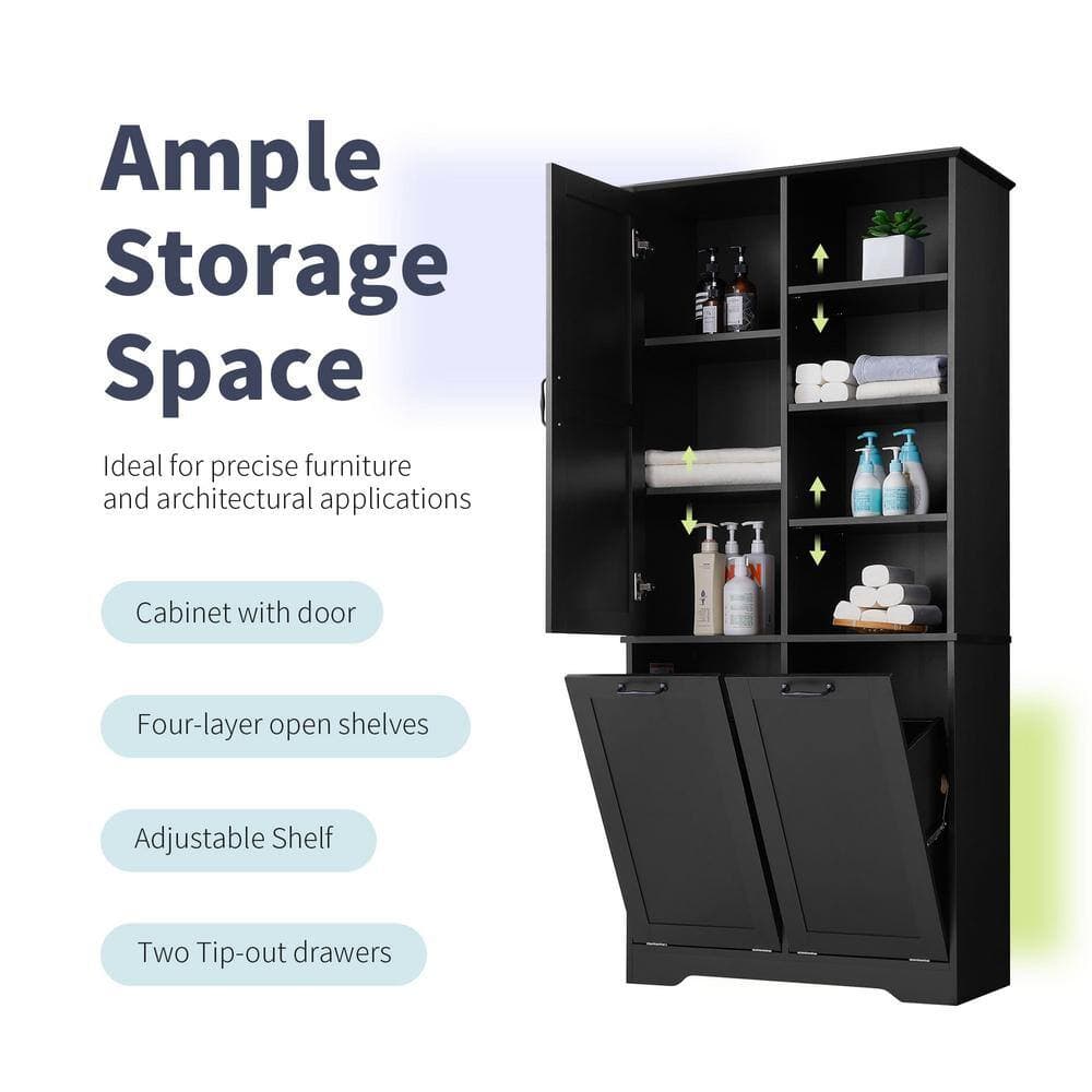 Tahanbath 14.00 in. W x 31.00 in. D x 68.00 in. H Bathroom Storage Wall Cabinet in Black (3)