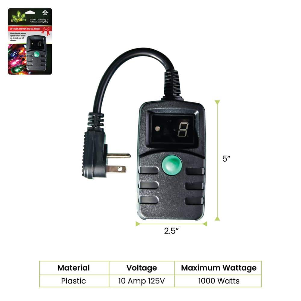 GoGreen Power 14/3 1-Outlet Digital Outdoor Timer, Black (2)
