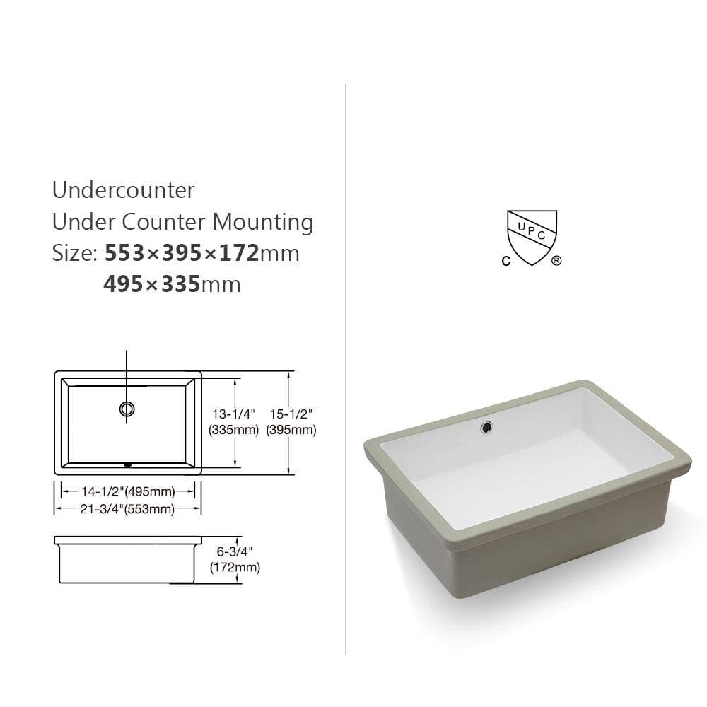 Tenleaf 22 in. x 15.5 in. Undermount Rectangular Bathroom Sink in White Ceramic with Overflow (2)