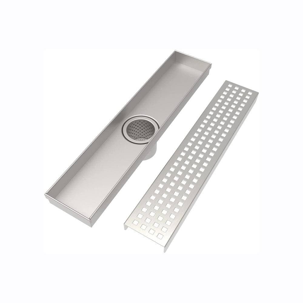 Tahanbath 12-Inch Linear Shower Drain with Removable Quadrato Grate & Hair Strainer (3)