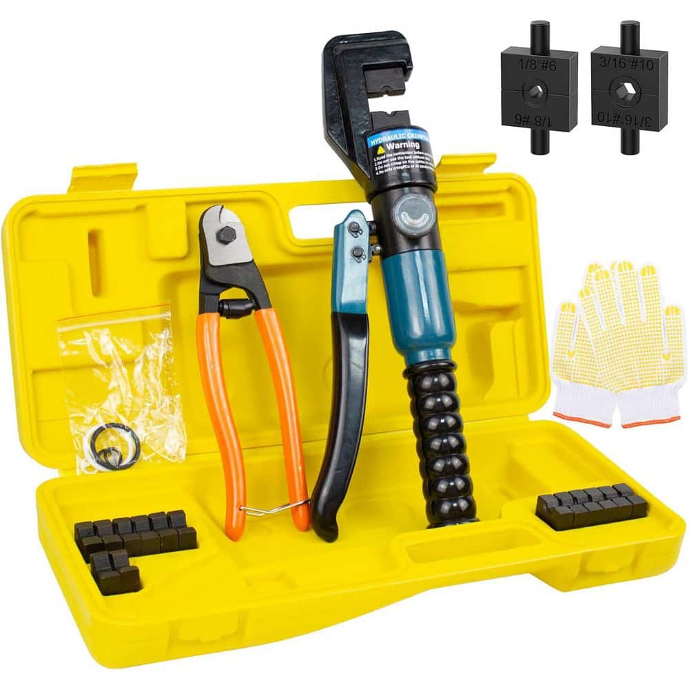 Afoxsos 10 Ton Hydraulic Crimping Tool Cable Cutter with 11 Dies Wire Swaging Tool for 1/8 to 3/16 Cable Railing (1)
