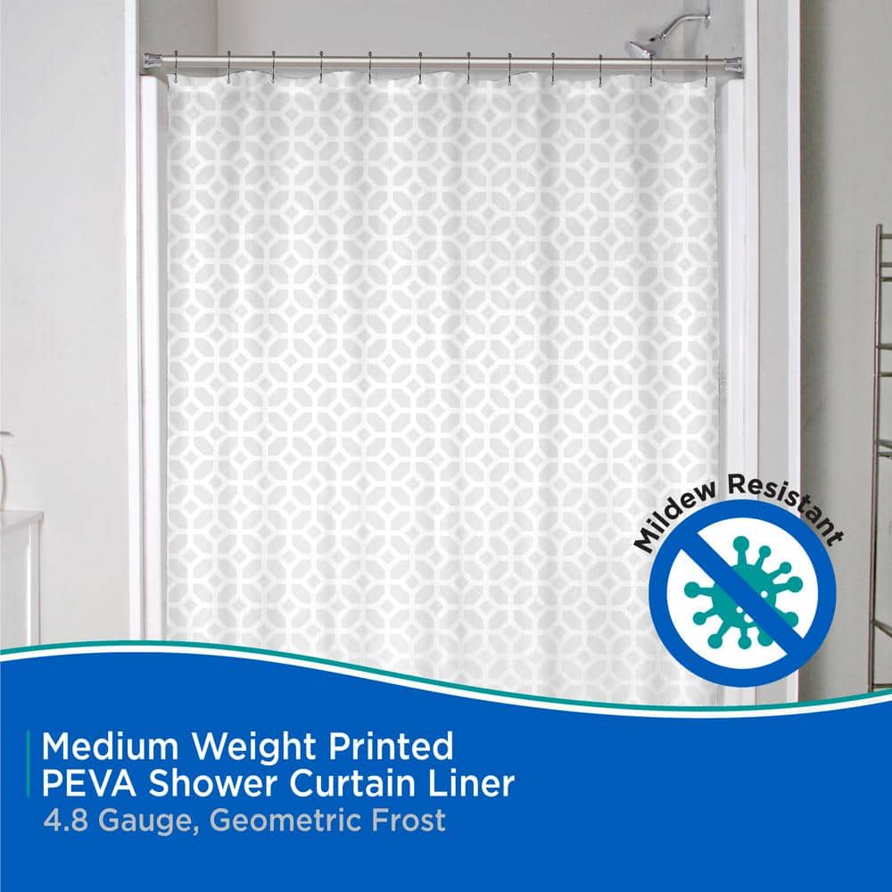 Kenney 70 in. W x 72 in. H Medium Weight Decorative Printed PEVA Shower Curtain Liner in Multi-Color Geometric Frost Pattern (3)