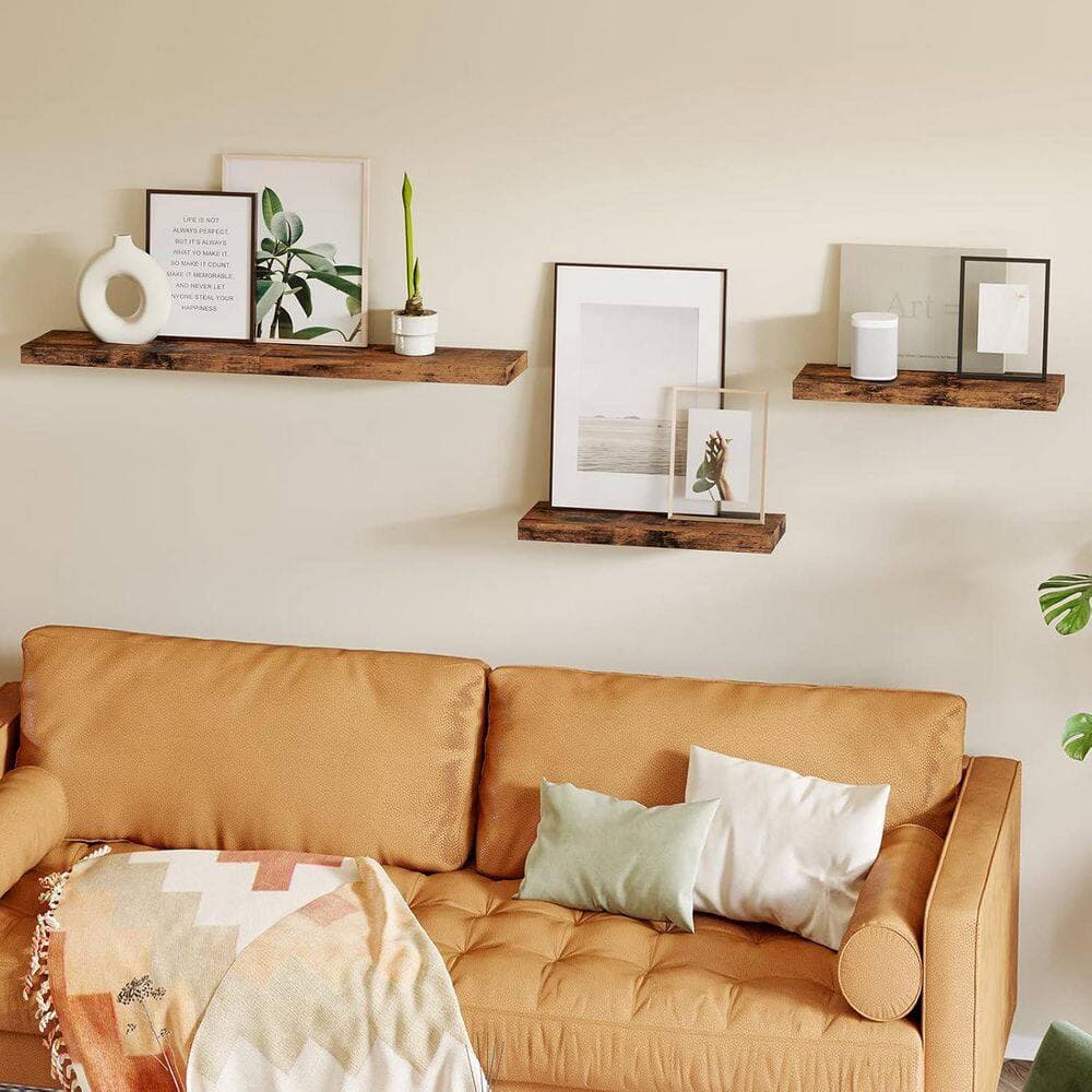 Wudkey Brown 15.8 in. W x 5.5 in. H x 1.2 in. D Floating Shelf Shelves Set of 4 for Wall Decor, with Invisible Brackets (3)