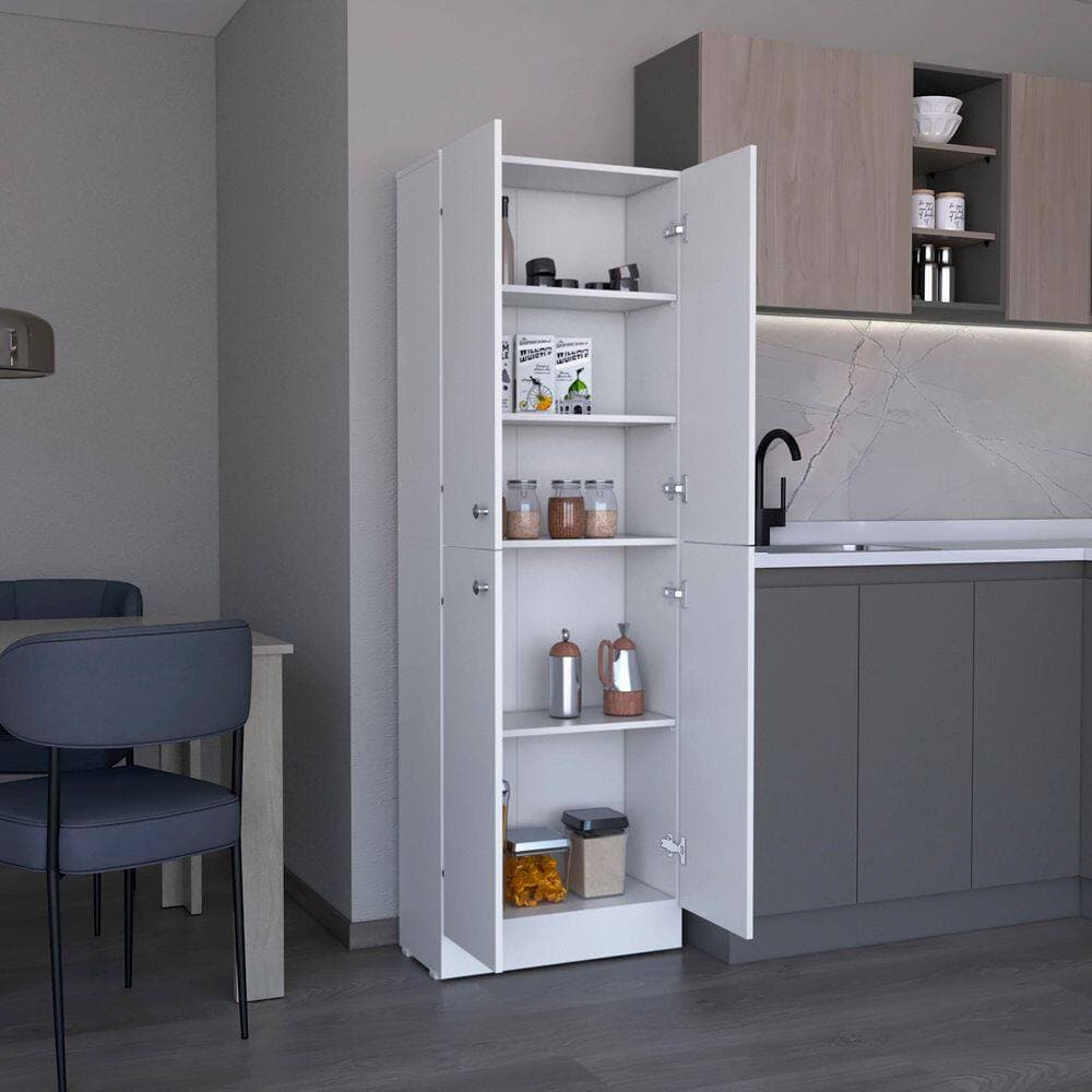 Tahanbath 23.60 in. W x 11.80 in. D x 71.10 in. H White Wood Freestanding Linen Cabinet with 4 Doors and 5 Shelves in White (2)