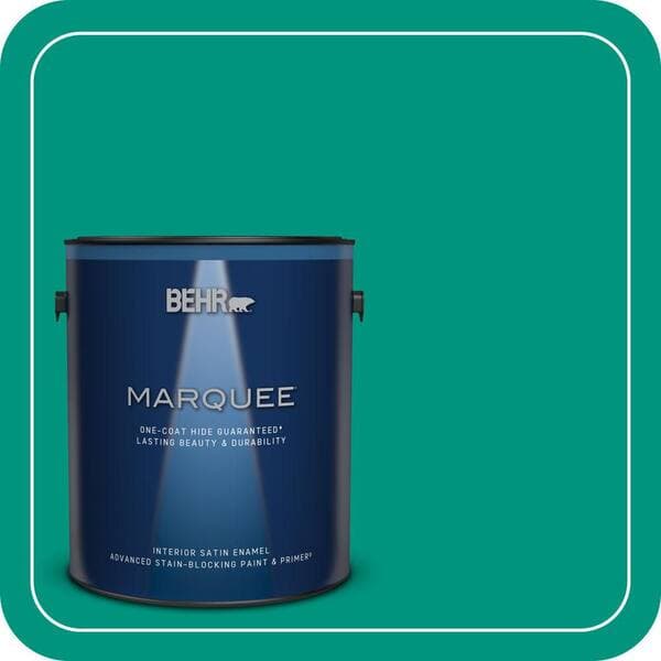 BEHR MARQUEE 1 gal. #S-G-480 Aqua Waters Satin Enamel Interior Paint & Primer (2)