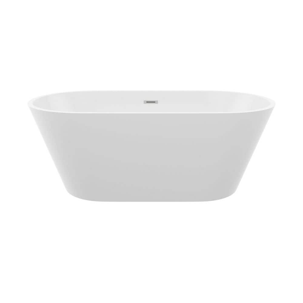 VANITYFUS Acrylic Freestanding Flatbottom Double Ended Rectangular Soaking Bathtub with Brass Drain