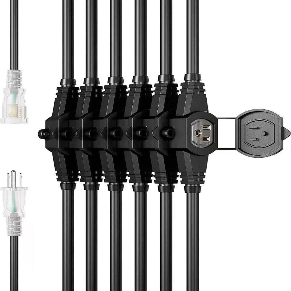 Unbranded 50 Ft Outdoor Extension Cord 16 AWG SJTW 10 Evenly Spaced Outlets Waterproof Caps Blue Indicator UL Liste (3)